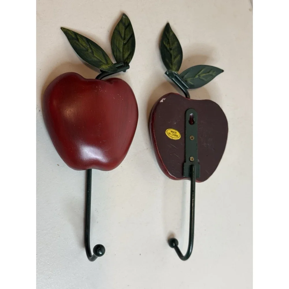 Lot Of 2 Red Apple Wall‎ Hanging Hook Hanger Apron Kitchen Towel